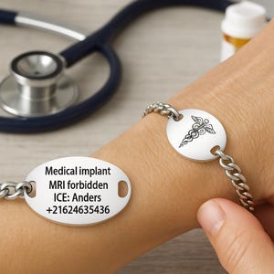 Custom Medical Alert ID Bracelet – Adjustable Stainless Steel Tag, Personalized Engraving, Medic Logo, Emergency Info Wristband