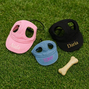 Custom Name Dog Cap, Personalized Dog Hat with Ear Holes, Embroidered Pet Baseball Cap, Adjustable Sun Hat for Small Dogs