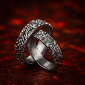 Sun and Moon Couple Rings Set | Matching Promise Rings for Him and Her | Custom Celestial Wedding Bands | Gift for Couples