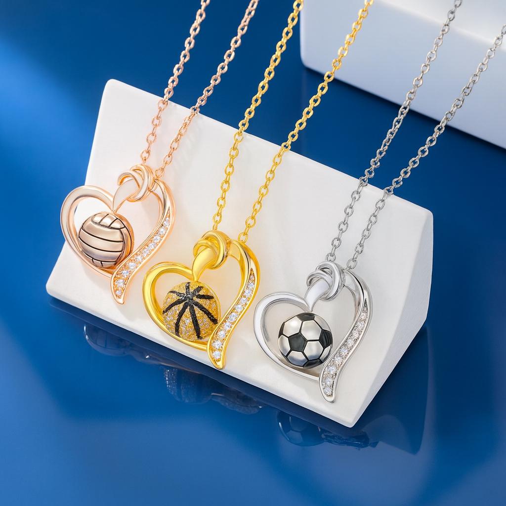 Personalized Sports Heart Necklace: Volleyball, Basketball, Soccer - Sterling Silver or Gold Plated