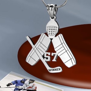 Personalized Ice Hockey Goalie Necklace, Custom Name and Jersey Number Pendant, Hockey Gift for Players & Fans in Gold, Silver, Rose Gold