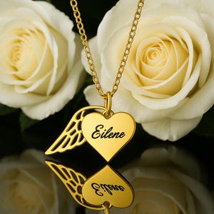 Personalized Heart Angel Wing Necklace | Custom Name Memorial Pendant Gift for Loss of Loved One, Pet, Family or Friend
