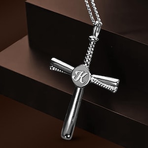 Personalized Baseball Necklace | Custom Initial Baseball Bat Pendant for Players, Fans & Coaches | Baseball Cross Sports Necklace