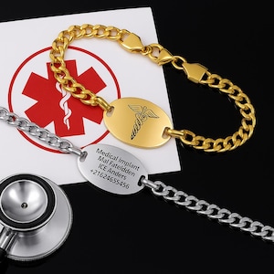 Medical Alert Bracelet – Personalized Medical ID Tag with Custom Engraving, Medic Logo, Emergency Info Wristband