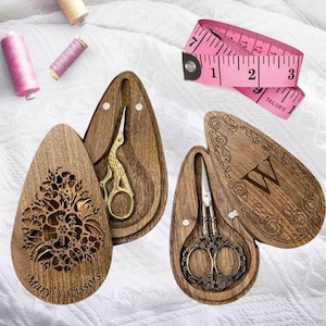 Personalisierte Name Vintage Storch Schere mit gravierter Holzbox, benutzerdefinierte Nähschere für Stickerei, Nähgeschenk für Frauen & DIY-Liebhaberinnen