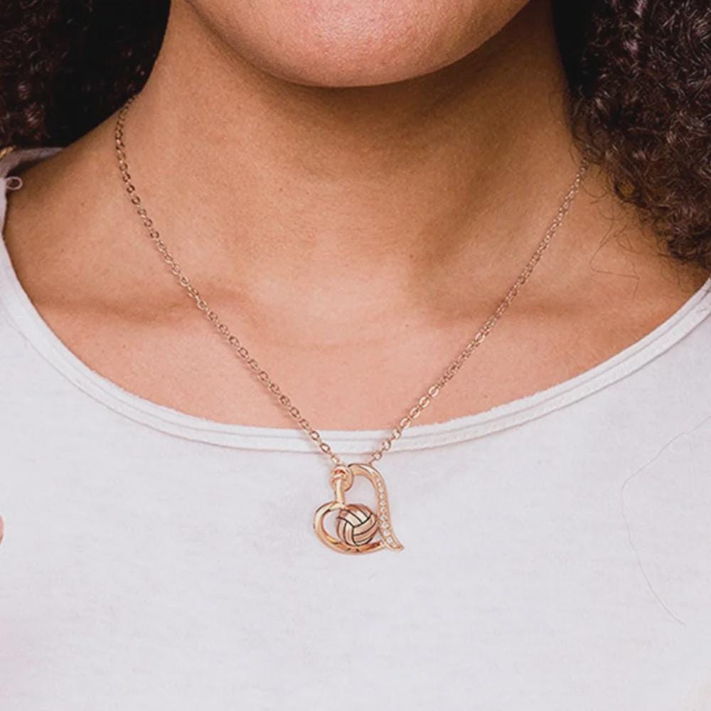 Personalized Sports Heart Necklace: Volleyball, Basketball, Soccer - Sterling Silver or Gold Plated