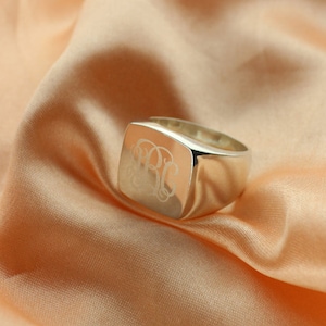 Monogram Signet Ring Sterling Silver – Custom Initials Ring for Men or Women – Personalized Gift for Him or Her