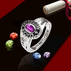 Sterling Silver Graduation Class Ring | Custom High School and  College Signet Ring with Name & Birthstone | Personalized Engraved Gift