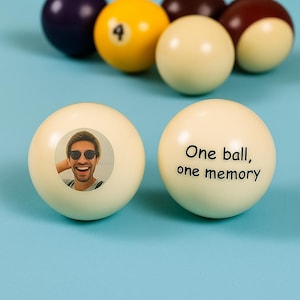 Engraved Billiard Cue Ball with Photo | Custom Pool Billiard Ball Gift for Dad, Husband, Boyfriend | Unique Father&#39;s Day Gift