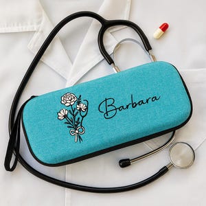 Personalized Stethoscope Case with Birth Flower & Custom Name – Lightweight Mesh-Pocket Stethoscope Box | Nurse and Doctor Graduation Gift