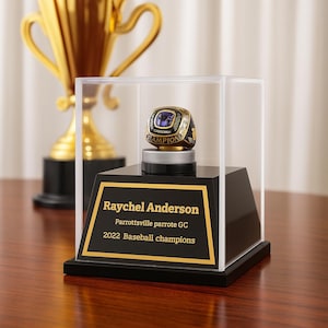 Custom Engraved Acrylic Championship Ring Display Case – Personalized Sports Ring Showcase Acrylic Box, Football & Baseball Ring Holder Gift
