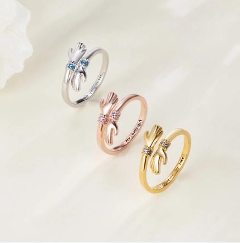Adjustable Birthstone Hug Ring – Personalized Love Ring Engraved Keepsake with Card | Sterling Silver & Brass Jewelry Gift for Her