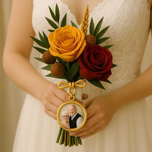 Wedding Photo Charm – Custom Bridal Bouquet Memorial Locket – Keepsake for Bride or Groom – Grooms Lapel Pin – Photo Pendant for Wedding