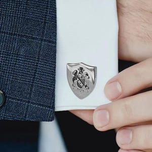 Personalized Family Crest Men’s Cufflinks | Custom Coat of Arms Shield Cufflinks | Engraved Logo Cufflinks for Groomsmen, Dads, Graduates