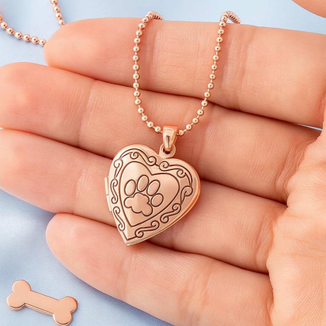 Animal Lockets Personalized Pet Photo Locket • Custom Paw Print Necklace • Rose Gold ...