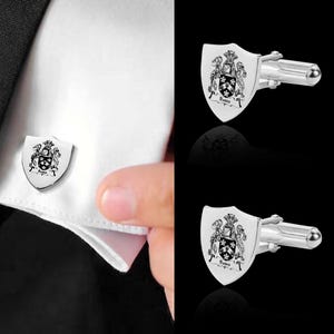 Abotoaduras de brasão de família de prata - Abotoaduras personalizadas de brasão de família, abotoaduras de logotipo de universidade, abotoaduras de presentes de casamento de noivo