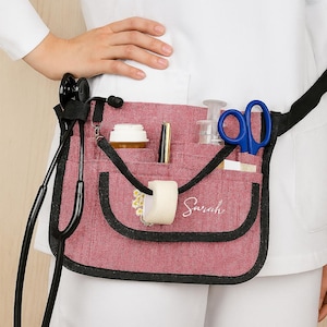 Custom Name Nurse Bag & Waist Bag – Embroidered Stethoscope Fanny Pack with Tape Holder, Medical Scrub Organizer