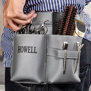 Personalisierte Name Leder Friseur Scherentasche, Custom Barber Taille Tasche mit Gürtel, Werkzeug Organizer für Hairstylists Barbers