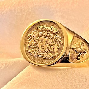 Sterling Silver Family Crest Signet Ring | Custom Coat of Arms Wax Seal Ring | Personalized Dad Gift | Gift for Him | Wedding Gift