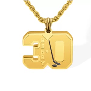 Gold Ice Hockey Necklace | Custom Name & Number Ice Hockey Pendant | Hockey Team Gift for Players, Coaches and Fans