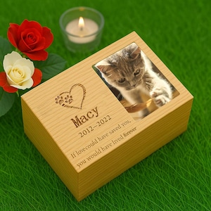 Custom Wooden Pet Cremation Box with Photo & Message | Dog or Cat Memorial Urn | Ashes Keepsake Gift