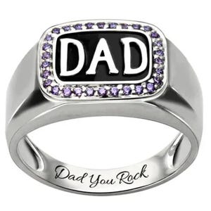 Sterling Silver &quot;Dad&quot; Ring with Tiny Birthstones - Personalized Father&#39;s Day Gift, Custom Birthday Jewelry for Dad, Engraved &quot;Dad You Rock&quot;
