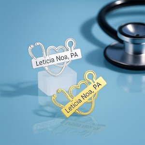 Custom Name Stethoscope Pin – Personalized Nurse Graduation Lapel Pin Brooch | Engraved Medical Gift for Doctor, RN, PA Badge