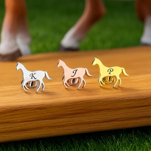 Personalized Horse Earrings, Sterling Silver or Gold, Custom Initial Studs, Gift for Equestrians, Animal Lovers, Country Girls