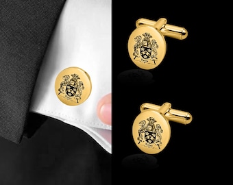 Personalized Family Crest Cufflinks Gold - Custom Silver Coat of Arms Signet Cufflinks, University Logo Cufflinks, Wedding Groom Gift