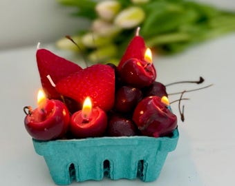 Strawberry Charm – Realistic Strawberry Soy Wax Candle Set & Cake Topper