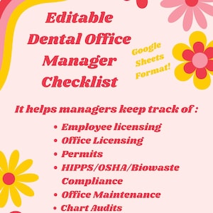 Checklist tandartspraktijkmanager en maandelijkse controle, sjabloon operaties tandartspraktijk, downloadbare en bewerkbare checklist