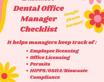 Dental Office Manager Checklist and Monthly Chart Audit, Dental Office Operations Template, Downloadable and Editable Checklist
