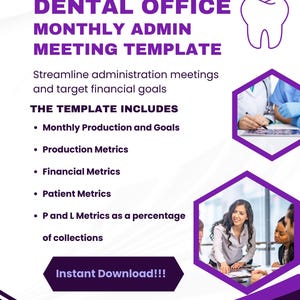 Dental Office Monthly Admin Meeting Template for Office Managers, Dentists, Practice Administrators, General Dentists, Dental Specialties