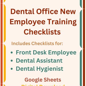 Registro de capacitación de empleados dentales: recepción, higienista y asistente dental, lista de verificación de capacitación dental descargable, capacitación de nuevos empleados