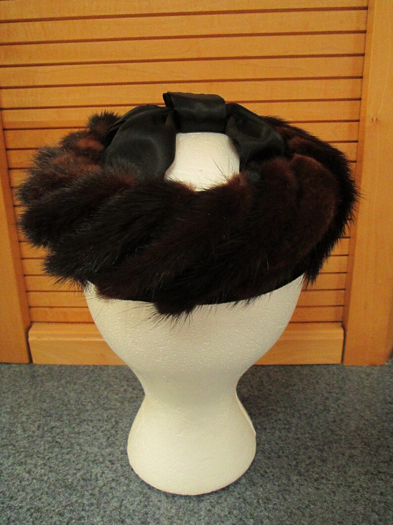 Vintage Fur Tails Hat Band Mink Muskrat Satin Bow