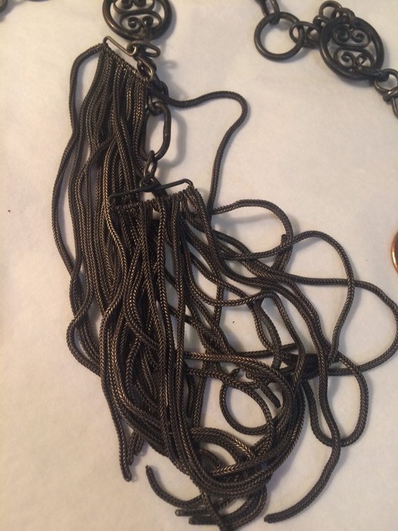 Antique Black metal Lariat necklace - image 3