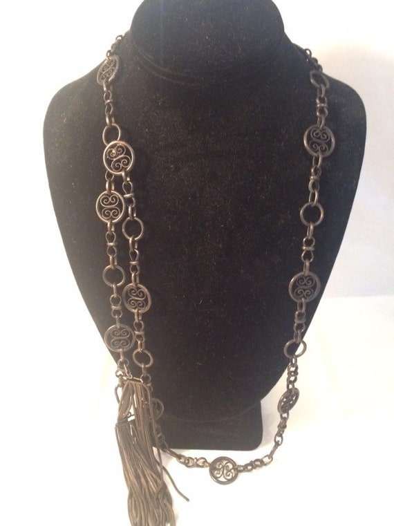 Antique Black metal Lariat necklace - image 1