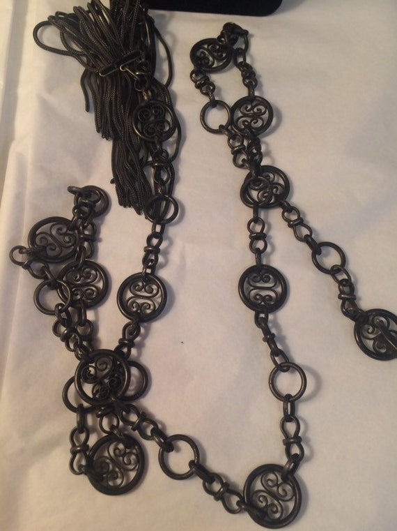 Antique Black metal Lariat necklace - image 2