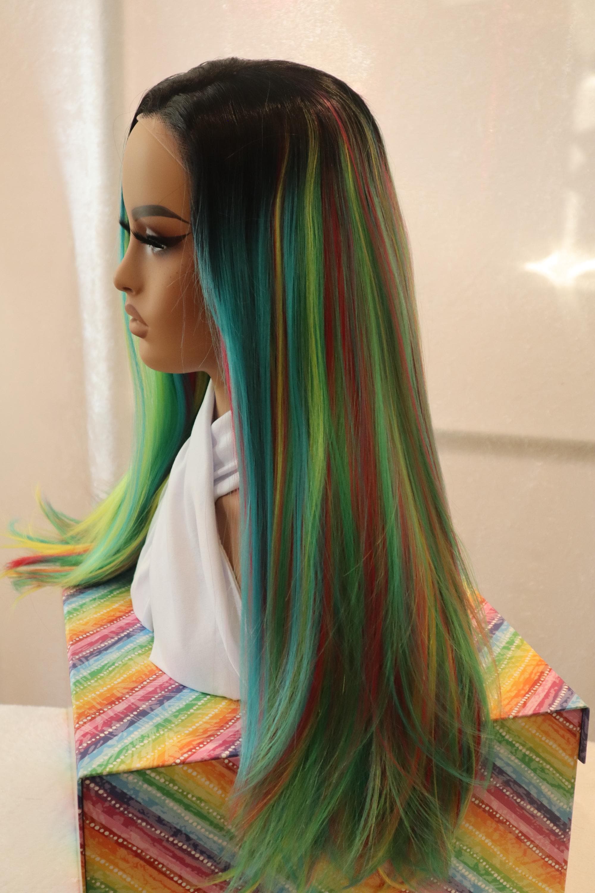 Tri Color Color Wig Color Parade – Vibrant Multi-color Lace Front Wig, 24