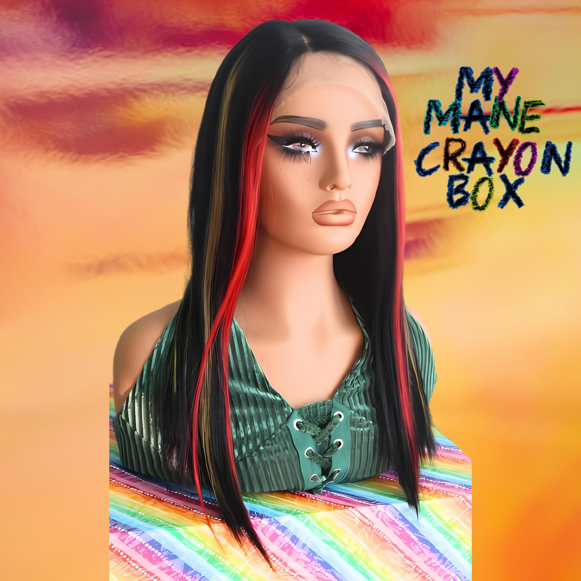 クレヨンカラーズウィッグ：20インチのブラックレースフロントウィッグ