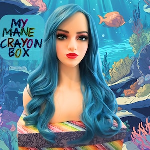 Aqua and Blue Wavy Long Synthetic Wig | Cosplay