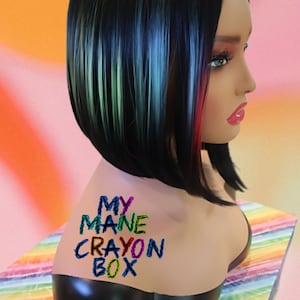 Rainbow Rays Highlights with black straight bob wig