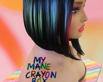 Rainbow Rays Highlights with black straight bob wig