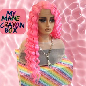 Long Front Lace Wavy Hot Pink Wig - Bold & Beautiful Pink Waves