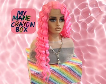 Long Front Lace Wavy Hot Pink Wig - Bold & Beautiful Pink Waves
