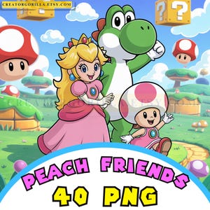 Princess Peach Friends PNG Bundle, 40 Cute Mario Characters Cliparts, Super Mario Party Art, Yoshi Toadette Png, Mario Items Bunle