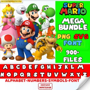 Super Mario SVG Bundle: Charaktergrafik & Schriftart (900+ Dateien) (Digitaler Download