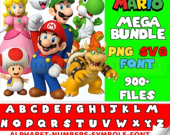Paquete SVG de Super Mario: Gráficos de personajes y fuentes (más de 900 archivos) (Descarga digital)