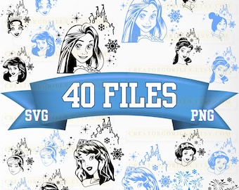 Princess Silhouette SVG Bundle: Magic Castle, Face Outline Clipart (40 Files)