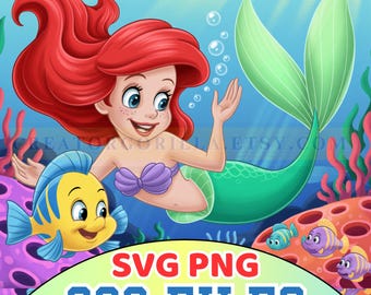 Paquete de imágenes prediseñadas de la Sirenita Ariel: archivos SVG y PNG submarinos (300)